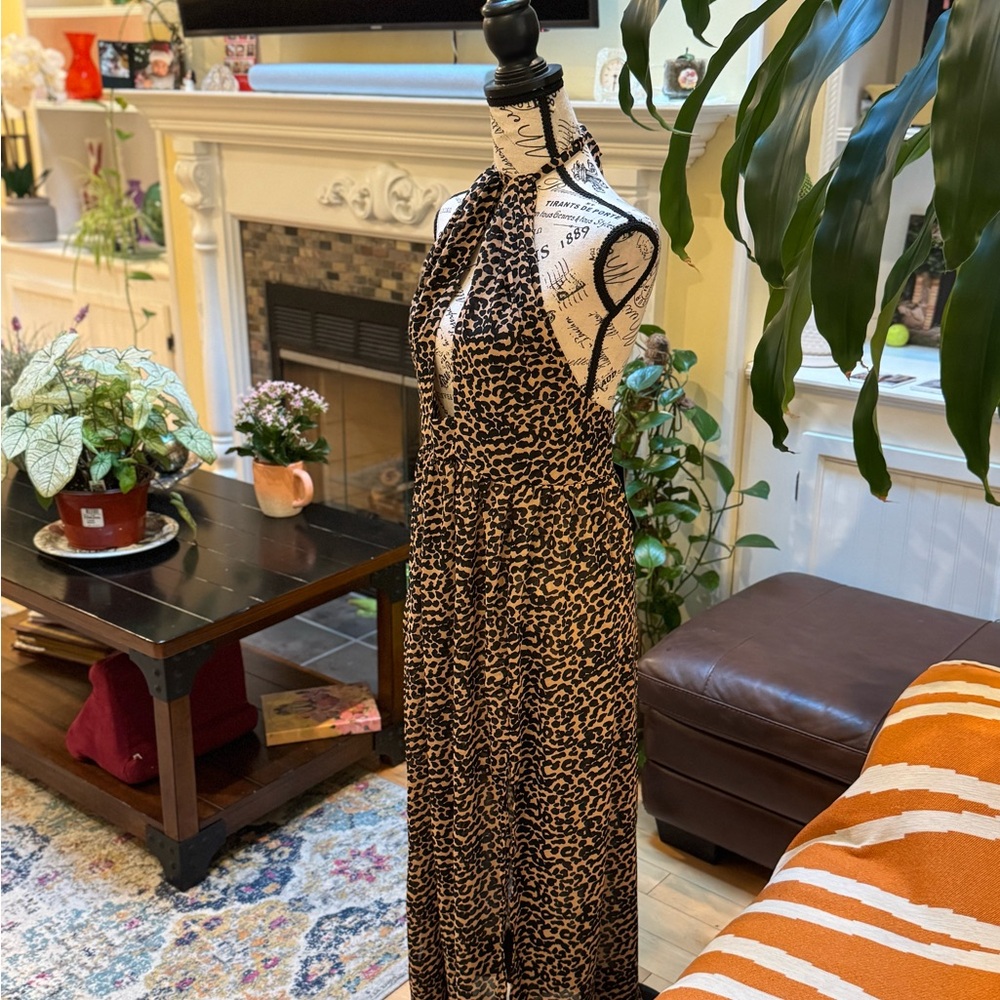 Leopard Print Halter Maxi Dress
